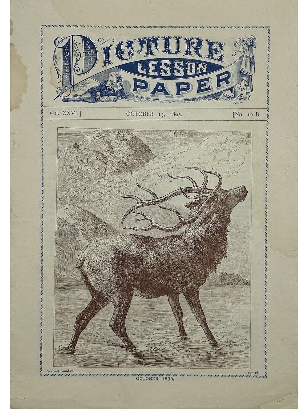 Antique 1895 Picture Lesson Paper Sunday School Childrens Weekly Stag Print  C18